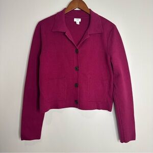 J. Crew Women’s 100% Cotton Cropped Knit Sweater Cardigan Berry Red Button Up M
